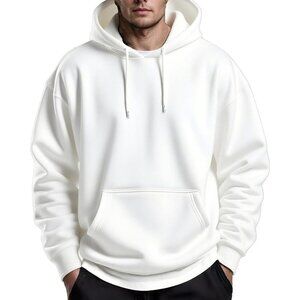 Coofandy Men White Pullover Fleece Hooded Sweatshirt with Kanga Pocket